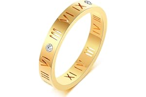 Nanafast Openwork Roman Numerals Ring for Women Girls of Stainless Steel & CZ Setting Silver/Rose Gold/Gold Plated