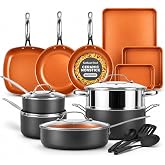 GOTHAM STEEL 20 Pc Titanium Ceramic Cookware Set, Diamond Infused, Copper | Pots and Pans Non Stick, Non Toxic PFAS Free, Lightweight, Even Heating, Stay Cool Handles, Dishwasher &amp; Oven Safe, Copper