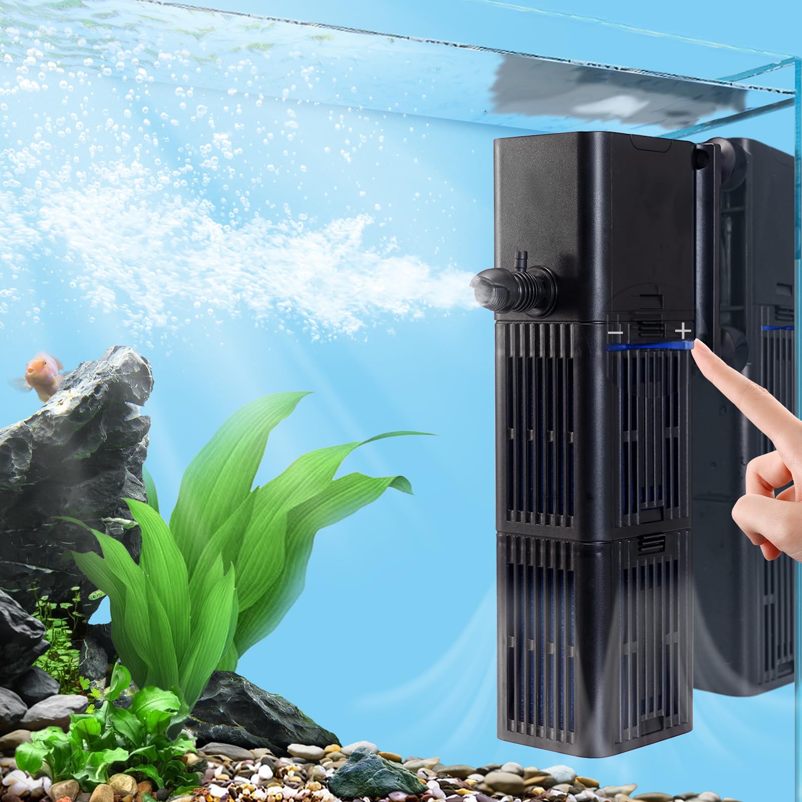 Photo 1 of Aquarium Filter Water Flow Adjustable for 20-75 Gallon Fish Turtle Tank 264GPH 4in1 Biochemical Filtration Powerful Submersible Internal Pumps & Filters Keep Freshwater Saltwater Crystal Clear Small