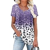 Rainoop Womens Summer Plus Size Tops Blouses Short Sleeve Shirts Lace Pleated Tunic Tops M-4XL