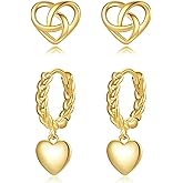 STAYLOVE Small Gold Heart Dangle Hoop Earrings for Women Hypoallergenic 14k Real Gold Plated Lightweight Mini Huggie Hoop Earrings for Women