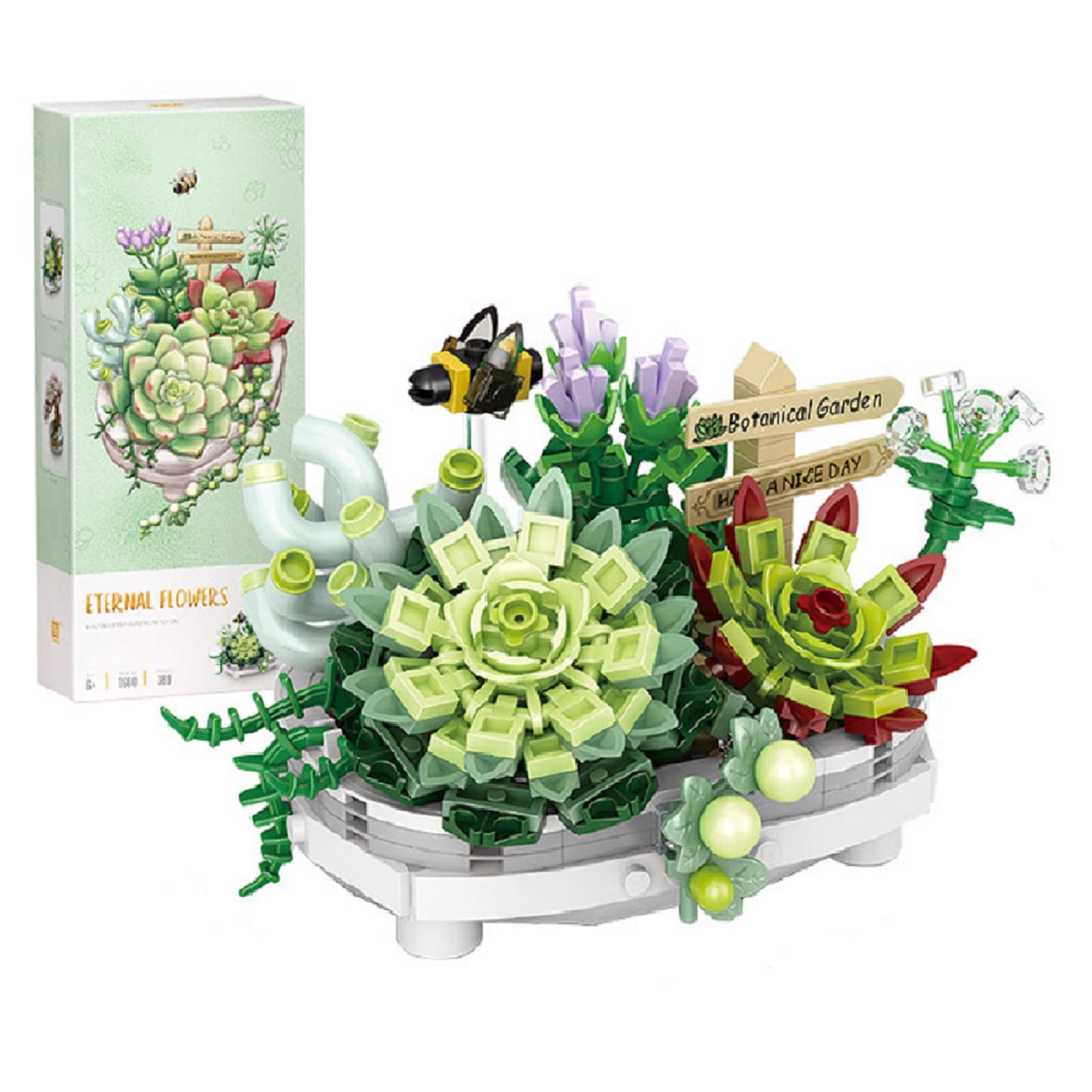 Succulents Bonsai Blocks Kit,Mini Cherry Blossom Tree Bonsai, Creative DIY Mini Particle Botanical Collection Building Toy Set for Adults (Succulents 389Pcs)