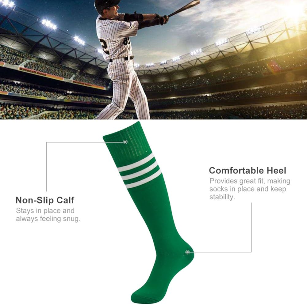 3street Green Tube Socks Unisex Youth Half Cushioned Knee High Sport Athletic Soccer School Group Baseball Rugby Team Halloween Party Socks Green 2-Pairs, 7-13 : Clothing