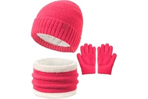 DS DADOU&XIAOSHAN Kids Hat and Gloves Set Girl Boys, Toddler Beanie Winter Hat Neck Warmer Gaiter Gloves Mittens Fleece Lined for 6-8 4t 5t 4-8