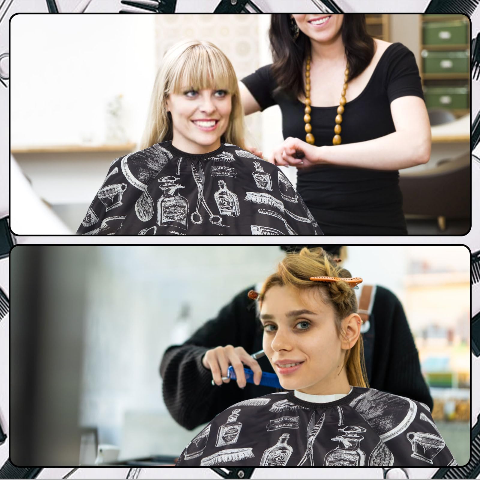 Professional Hair Cutting Cape with Neck Duster Brush, Large Size Salon Barber Cape for Men, Women and Kids(Barber Supplies Pattern)