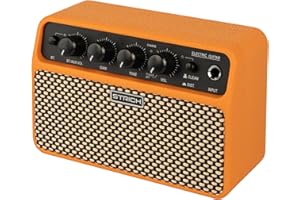 STRICH DSP Mini Electric Guitar Practice Amplifier, 2 x 5W Dual-Speaker Desktop Amp with Clean/Distortion, 3-4H Battery, 3.5m