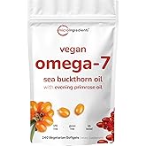 Vegan Omega-7 Sea Buckthorn Oil, 240 Vegetarian Softgels | 2-in-1 with Evening Primrose Oil | Plant Based Botanical Oil Blend | Non-GMO, Gluten, & Carrageenan Free