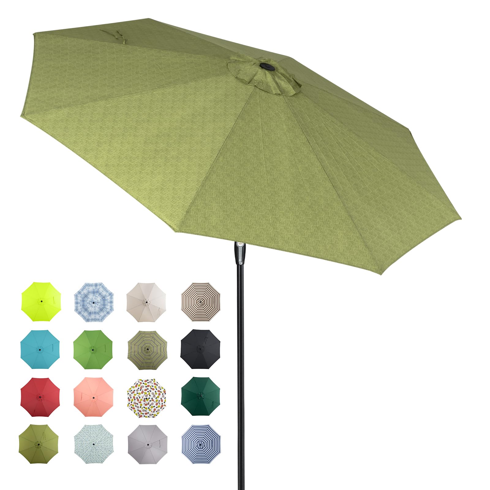 Tempera 9ft Patio Market Outdoor Table Umbrella with Auto Tilt and Crank, Large Sun Umbrella with Sturdy Pole & Fade Resistant Canopy, Easy to Set, Grass Image