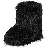 ipx Furry Faux Fur Boots for Women Fuzzy Fluffy Mid Calf Round Toe Snow Boots Women's Fashion Comfy Winter Boots Plush Warm Short Flat Heel Mid-Calf Shoes