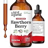 Wild & Organic Hawthorn Berry Tincture 600 mg - Liquid Hawthorne Berry Supplement for Overall Support - Vegan, Sugar & Alcohol-Free Fruit Extract Drops - 4 fl oz