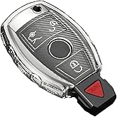 TANGSEN Key Fob Case TPU Cover Compatible with Mercedes Benz A B C CLA CLS E G GL GLA GLC GLE GLK GLS SL SLC SLK SLS AMG Viano Transparent Carbon Fiber Texture Transparent Button Protective Key Shell