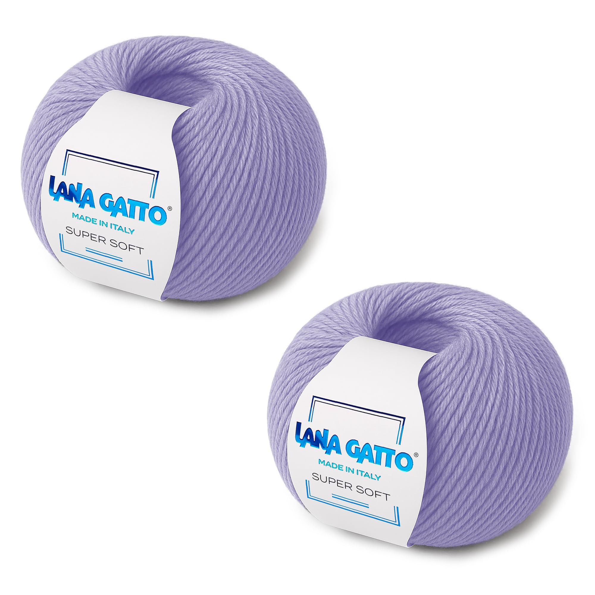 Super Soft Yarns for Crocheting and Knitting 100% Merino Wool Soft Yarn, Extrafine Wool Made in Italy by Lana Gatto Super Soft Line, 4 oz 274 yds, (2, Lilac - 10180)