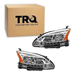 TRQ 2 Piece Headlight Assembly Set Chrome Bezel