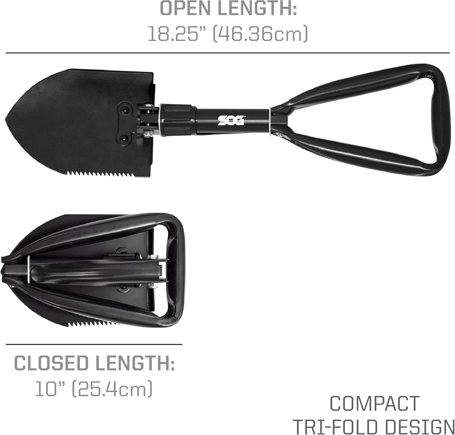 SOG Folding Shovel Survival Shovel – Entrenching Tool 18.25 Inch Foldable Shovel Camping Shovel w/ Wood Saw Edge and Tactical Shovel Carry Case (F08-N),black: Home Improvement