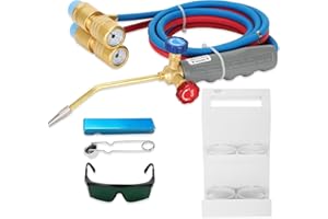 HOSILE Update Oxygen MAPP Torch Kit, Dual gauge design, With portable cylinder metal stand and lighter, for Heating, Soldering, Glass Blowing, Oxypropane Welding Gas Cutting Torch Kit