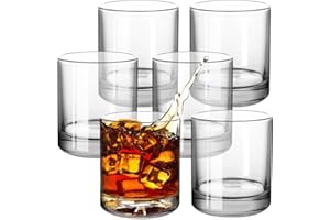 GATWOEST Premium Whiskey Glasses Set of 6- Clear Crystal Bourbon Glass 11 oz Old Fashioned Cocktail Glasses Classic Rocks Glasses for Rum,Liquor,Cognac,Vodka/Bar Scotch glasses-Whiskey Gifts for Men