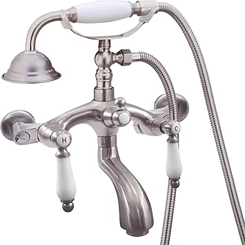 Kingston Brass 3 Handle Claw Foot Tub Faucet Wall Mount With Hand Shower In Oil Rubbed Bronze Hcc9t5 The Home Depot Clawfoot Tub Clawfoot Tub Faucet Tub Faucet