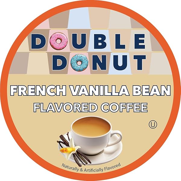 FRENCH VANILLA COFFEE PODS, VANILLA BEAN FLAVORED IN RECYCLABLE SINGLE SERVE VANILLA PODS FOR THE KEURIG K CUPS COFFEE MAKERS, MEDIUM ROAST, FROM DOUBLE DONUT – 24 COUNT