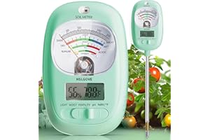 HSLGOVE Soil Test Kit, 7-in-One Soil Moisture Meter/Soil PH Meter/Fertility, Dual Screen Soil Tester w/Digital Soil Temp/Air Temp&Humidity for Plants Gardening,Lawn,Farm Indoor&Outdoor-BeanGreen