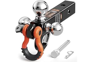 AC-DK Tri Ball Mount Trailer Hitch with Pin,Tow Hook & Clevis Shackle, Fits 2 inch Receiver with 2-5/16", 2", 1-7/8" Hitch Ball, Black