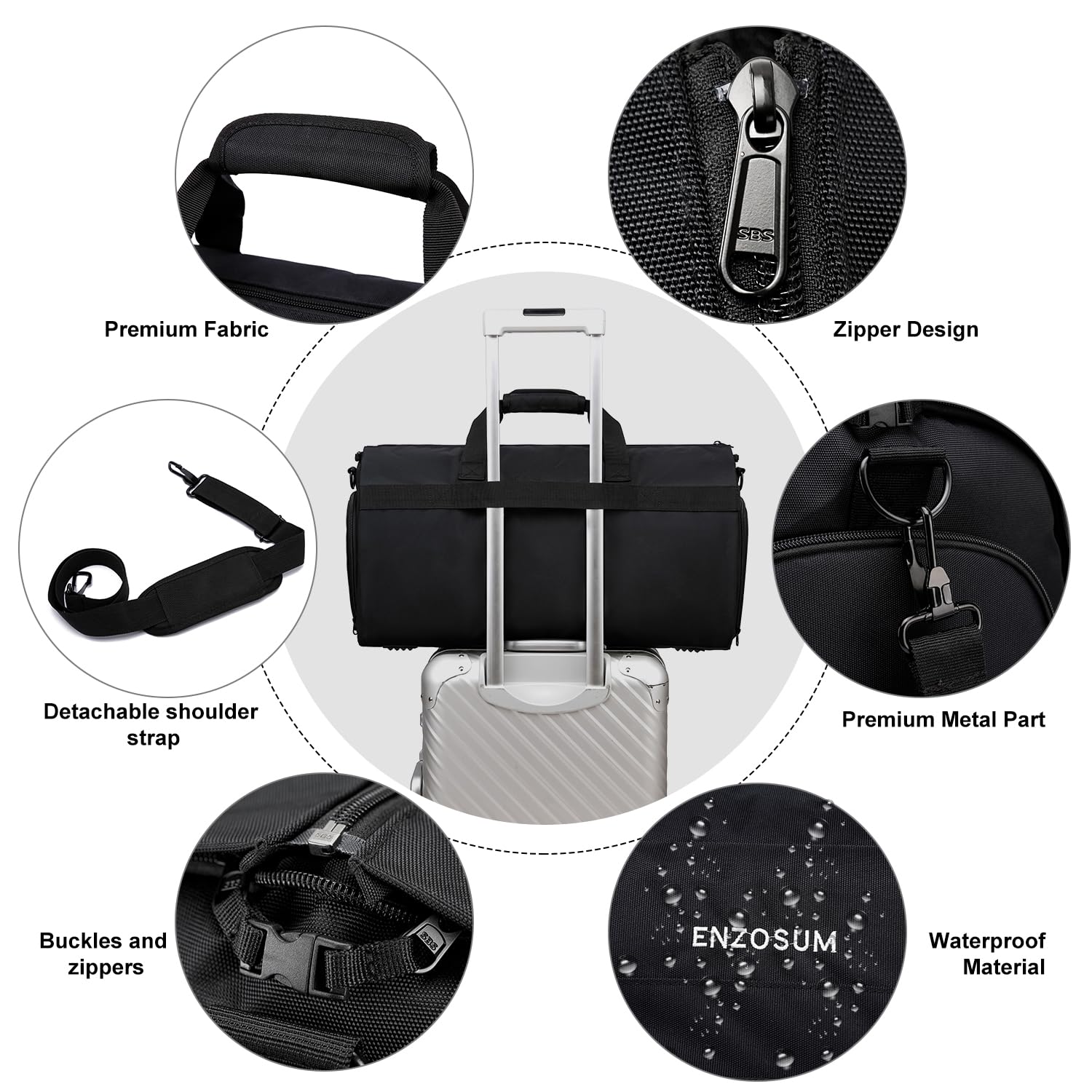 Garment Bags for Travel Large Suit Bag for Men Carry On Garment Bag Convertible Garment Duffle Bag with Shoes Compartment,2 in 1 Hanging Dress Suitcase Suit Travel Bags,Black