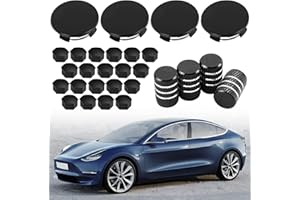 VIHIMAI Wheel Center Hub Cap and Valve Stem Cap Kit for Tesla Model 3/Y Basic Wheel, Tesla Accessories Package with 4 Hub Center Cap + 20 Lug Nut Cover + 4 Valve Stem Cap, White Logo