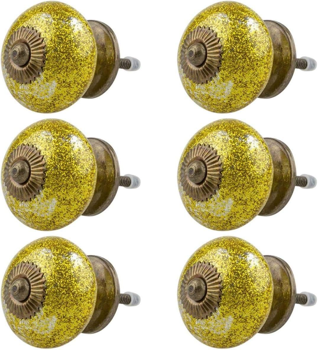 Ceramic Furniture Knobs Assorted Set 6pcs 057GN Gold Yellow - Handpainted Porcelain Drawer pulls Cabinet knob Handles - Jay Knopf