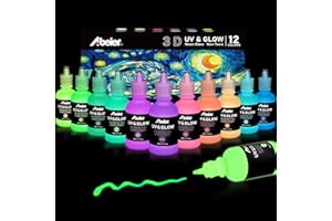 ABEIER Glow in the Dark Paint, 12 Colors (30ml1/oz) Blacklight Acrylic Paint, Neon Craft Paint, Long Lasting Glow Fluorescent Paint Ideal for DIY Projects Halloween Easter Christmas Decorations