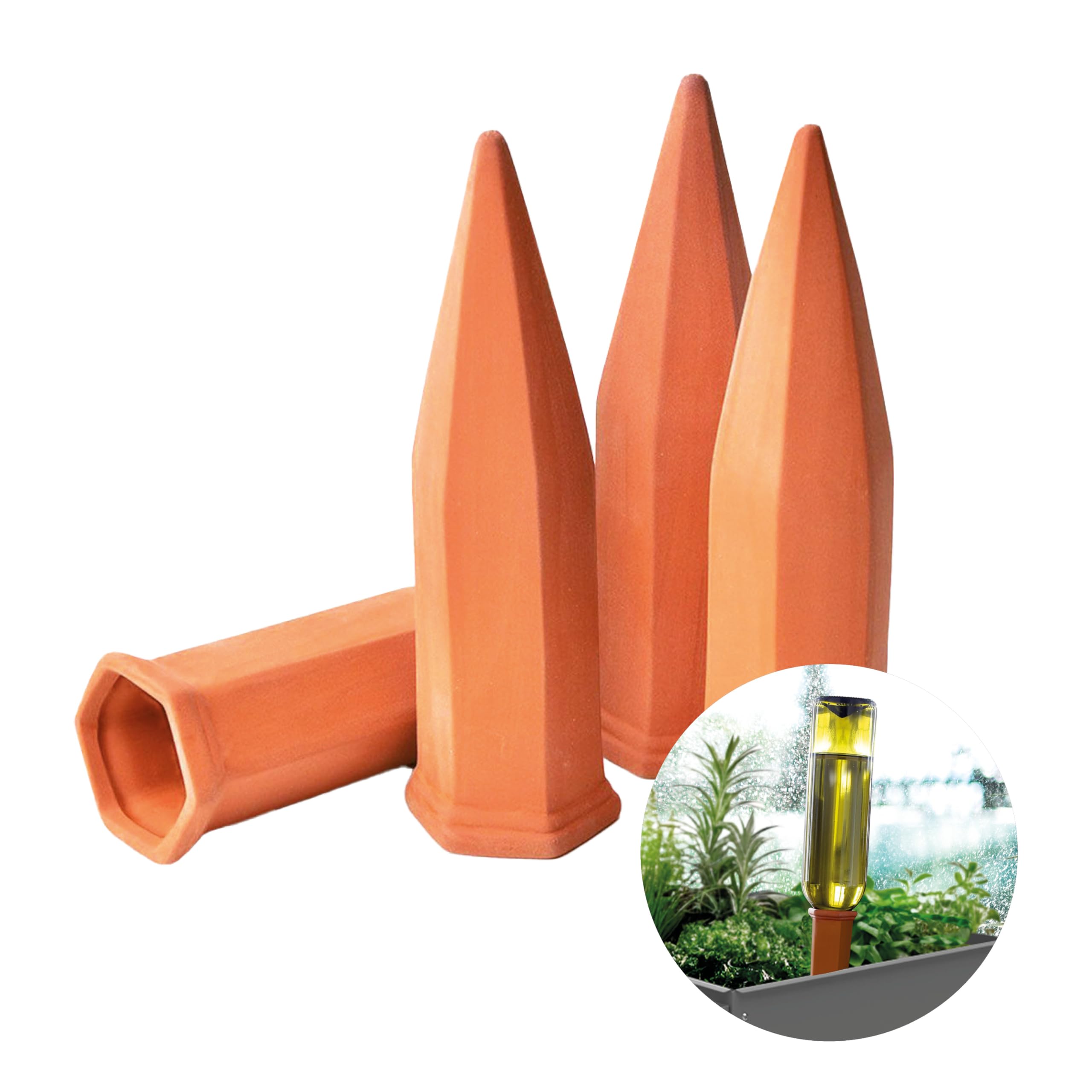 Bio Green Hydro Wine set of 4 irrigation systems for balconies and potted plants | Clay watering cone suitable for wine bottles I Water dispenser for potted plants