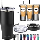 Universal Iced Coffee Sleeve with Handle - Insulated Double Wall Reusable Stainless Steel Holder Insulator for Cold Drinks Fits Small Medium Large To Go Cups Gifts for Men Women Him Her (Black)