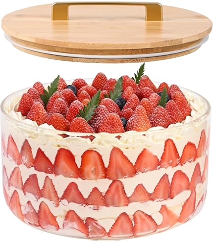25DOL XXL Clear Glass Salad Bowl Dish With Dual Function Bamboo Lid - Extra Large Mixing Bowl With Lid For Salads, Dessert, Fruit, Punch - Centerpiece Large Serving Bowls For Entertaining