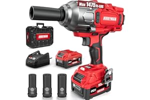 Alloyman Cordless Impact Wrench, 1475Ft-lbs (2000N.m) 1/2 High Torque Brushless Impact Gun, 20V Power Impact Driver, 4000mAh Battery,3 Sockets, Brushless Motor Variable Speeds for Car/Truck RV/Mower