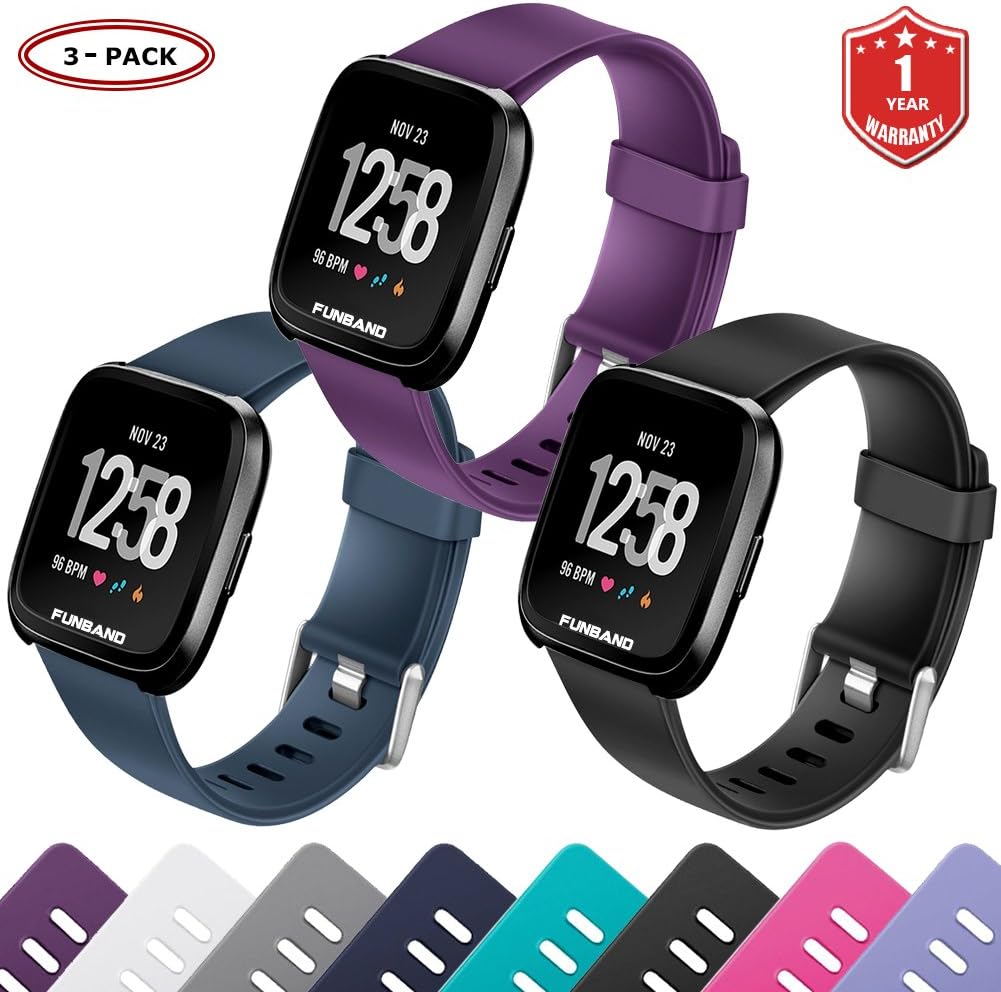 FunBand for Fitbit Versa/Fitbit Versa 2/Versa Lite Strap Bands,Classic Soft Silicone Sport Adjustable Replacement Accessory Bracelet Straps [1 Year Warranty] for Fitbit Versa/Fitbit Versa 2/Versa Lite
