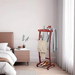 Wooden Suit Valet Stand, with Wheels mobile Floor