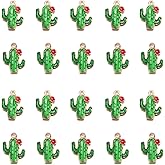 YionZian 30Pcs Alloy Enamel Cactus Pendants Tropical Summer Desert Plant Charms For Jewelry Making Earring Necklace Bracelet Keychain Bag Decor