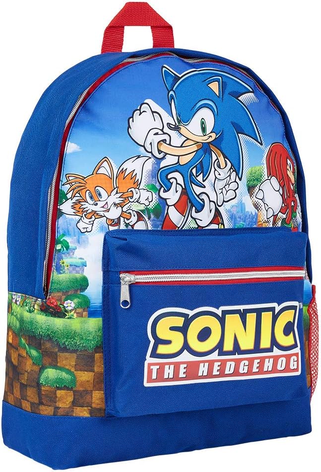 Sonic The Hedgehog School Bag Kids Backpack for Boys Blue Large Capacity Backpack for School Travel Sports Book Bag 2 Pockets Sonic Gifts for Boys (Dark Blue)