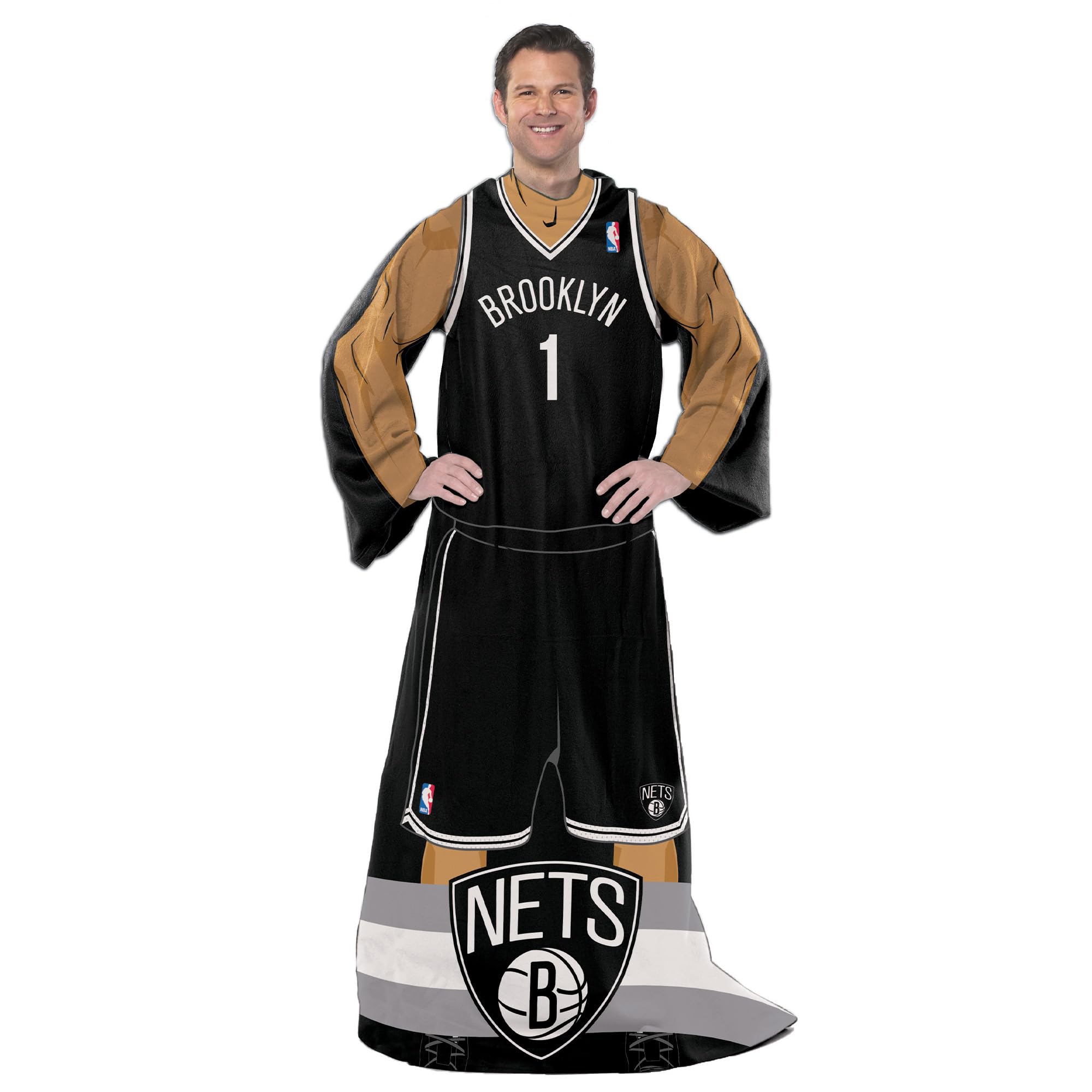 NORTHWEST NBA Brooklyn Nets Full Body "Player" Comfy Throw Blanket with Sleeves, 48" x 71", Team Colors