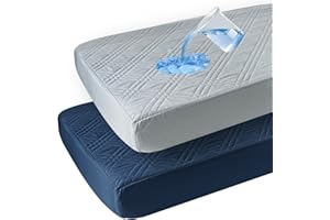 david's kids 2 Pack Waterproof Crib Mattress Protector, Fit Standard Crib and Toddler Mattresses, Ultra Soft and Breathable for Boys Girls Neutral, Grey & Navy Blue