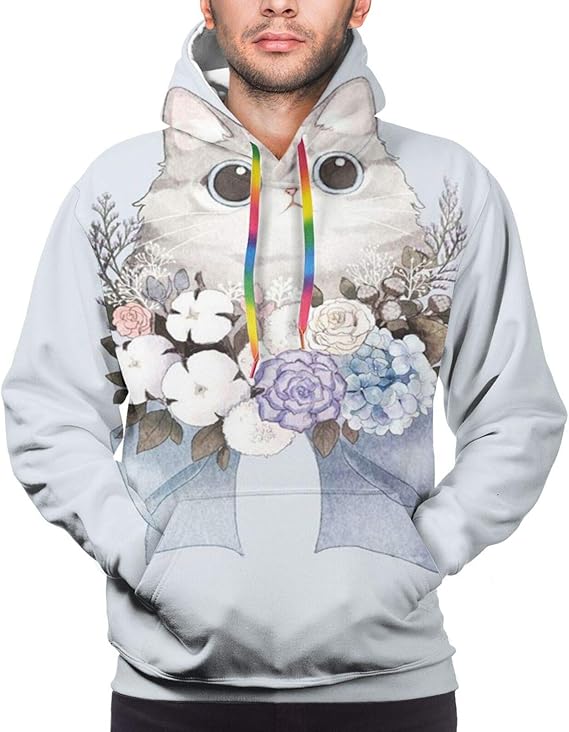 Amazon Co Jp かわいい猫と花 パーカー メンズ トレーナーパーカー おしゃれ フーディ スウェットパーカー 長袖 フード付き ポケット付き プルオーバー カジュアル ライト パーカー 服 ファッション小物