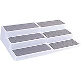 Oizeir 3–Tier Expandable Plastic Spice Rack - Adjustable Length, Stability with Non-Skid Shelf, Three Tiers for Easy Visibility, Organizer for Kitchen Cabinet, Pantry or Countertop, White/Grey