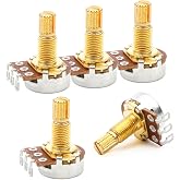 Guitar Potentiometer Audio Volume Tone Pots Switch Control A500k Split Shaft Taper Potentiometers Gold Pack of 5