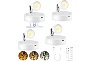 DESTLIFE 4 Pack Spot Lights Indoor, Rechargeable Wireless Plant Spotlight Indoor, 3 CCT Battery Operated Spotlights Indoor Mini Spotlight, Ambient Lighting for Picture Wall Backdrop Decor