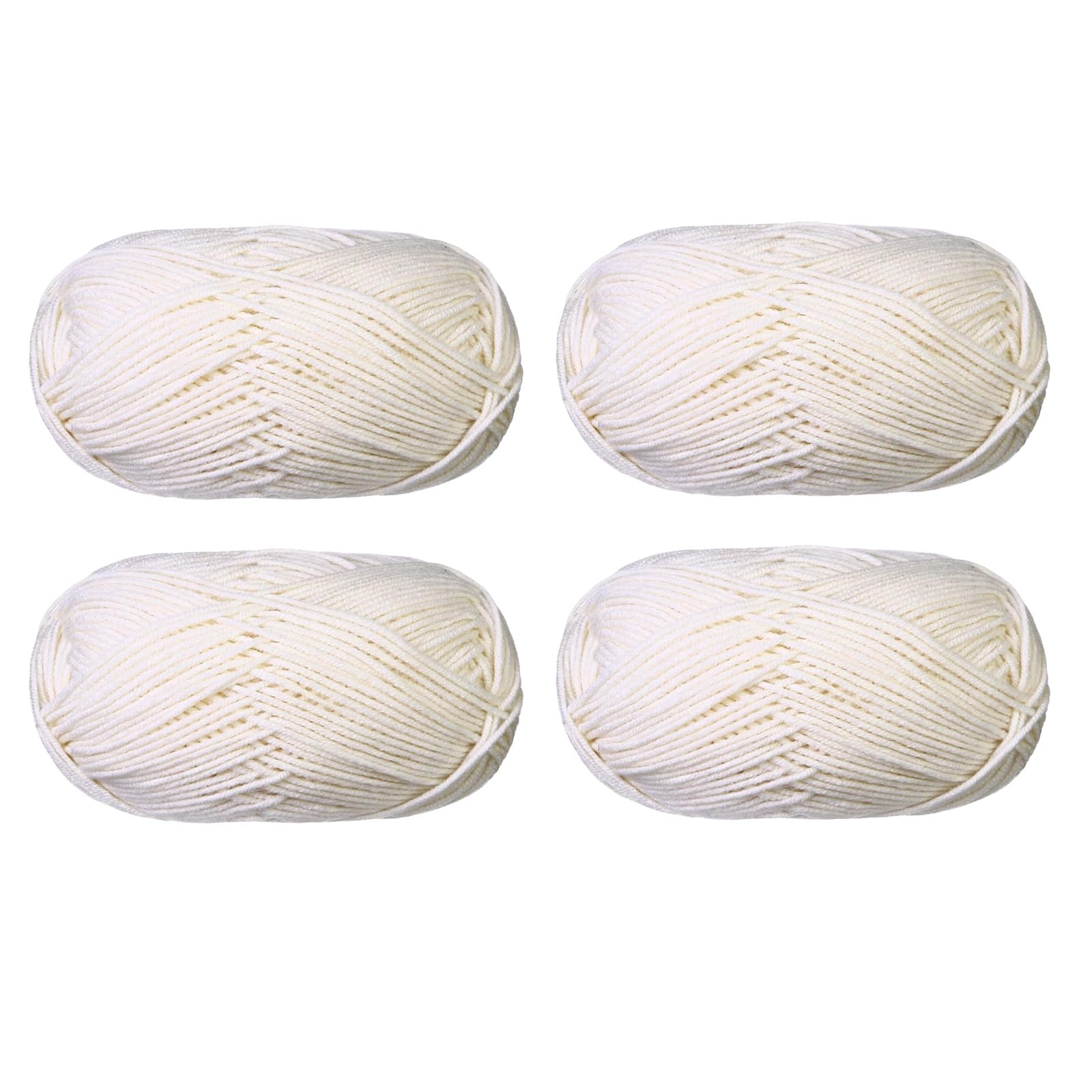 4 Rolls Cotton Blend Milk Yarn Fabric Wool Crochet Knitting Supplies Acrylic Crochet Yarn Soft Crochet Blend Milk Cotton Yarn Plain Knitting Wool for Handcrafts Jumpers Blankets Weaving (White)
