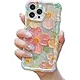 Mouzor Cute Case Compatible with iPhone 16 Pro Max, Colorful Retro Oil Painting Printed Flowers Case, Floral Laser Beam Glossy Pattern Curly Waves Frame Shockproof Protective Cover for Girl Women