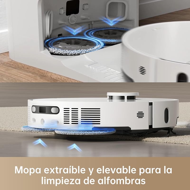 X40 Ultra Complete Robot Aspirador y Fregasuelos, Succión de 12.000 Pa, con Mopa Extraíble y Elevable, 70℃ Fregona Autolimpiable, Cepillo Lateral Extensible y Elevable, Detección Suciedad