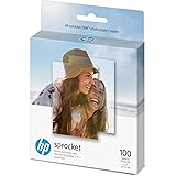 HP Sprocket Photo Paper, exclusively for Sprocket or Sprocket 2-in-1 Printer, (2x3-inch), sticky-backed 100 sheets (1DE40A)