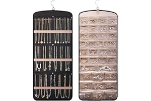 Xugoox Hanging Jewelry Organizer Storage Roll with Metal Hooks Hanger, Double-Sided Jewelry Bag for Earrings, Necklaces, Ring