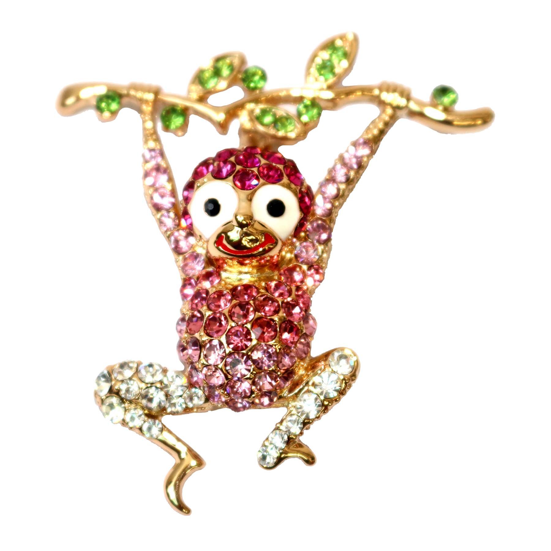 Navachi 18k Gold Plated Pink Crystal Monkey Az7306b Brooch Pins