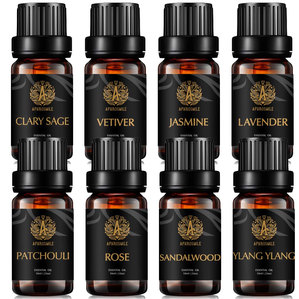Aromatherapy Vetiver Essential Oil Set for Diffuser, 8x10ml Clary Sage Essential Oil Kit for Humidifier - Jasmine, Lavender, Patchouli, Rose, Sandalwood, Ylang Ylang Essential Oils Set