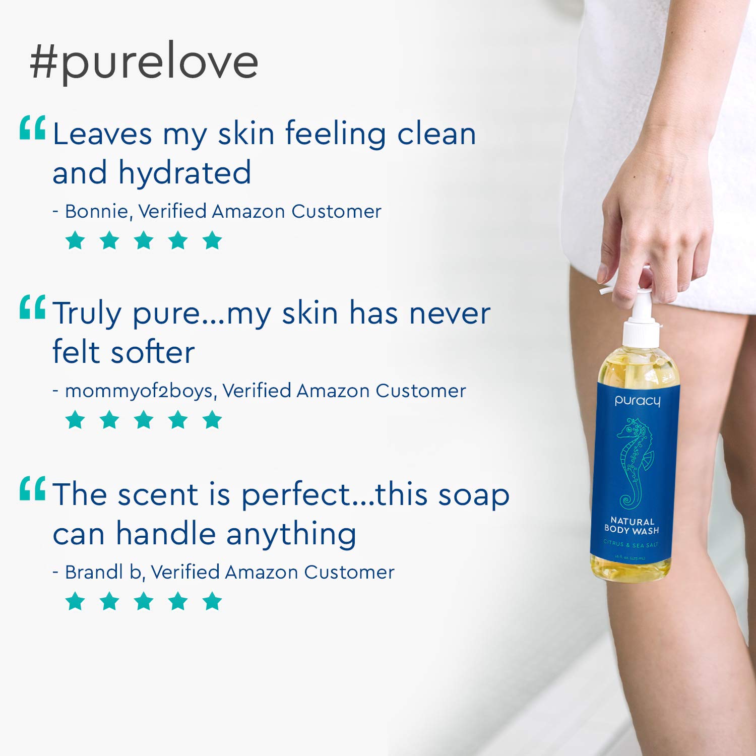 Puracy Body Wash, Citrus & Sea Salt, Natural Bath & Shower Gel for Men and Women, 16 Ounce (2-Pack) : Beauty
